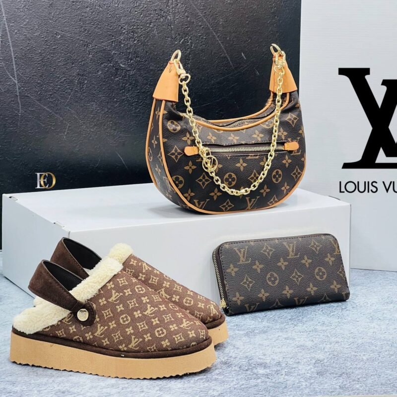 Louis Vuitton Designers Pair (Small Bag, Purse, Slippers) - Image 2