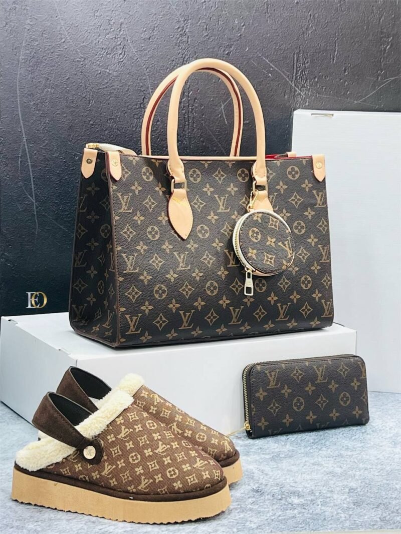 Louis Vuitton Designers Pair (Big Bag, Purse, Slippers) - Image 2