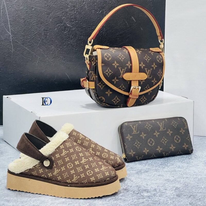 Louis Vuitton Designers Pair (Small Bag, Purse, Slippers) - Image 3