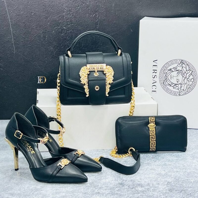 Versace Designers Pair (Bags, Purse, Heels) Multi Design Black