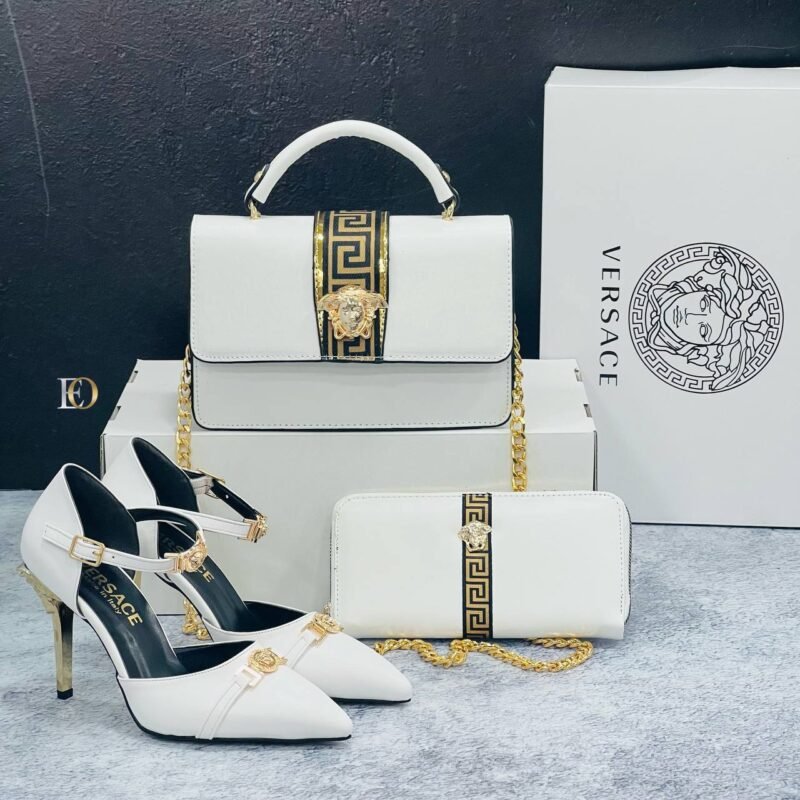Versace Designers Pair (Bag, Heels, Purse) White - Image 2