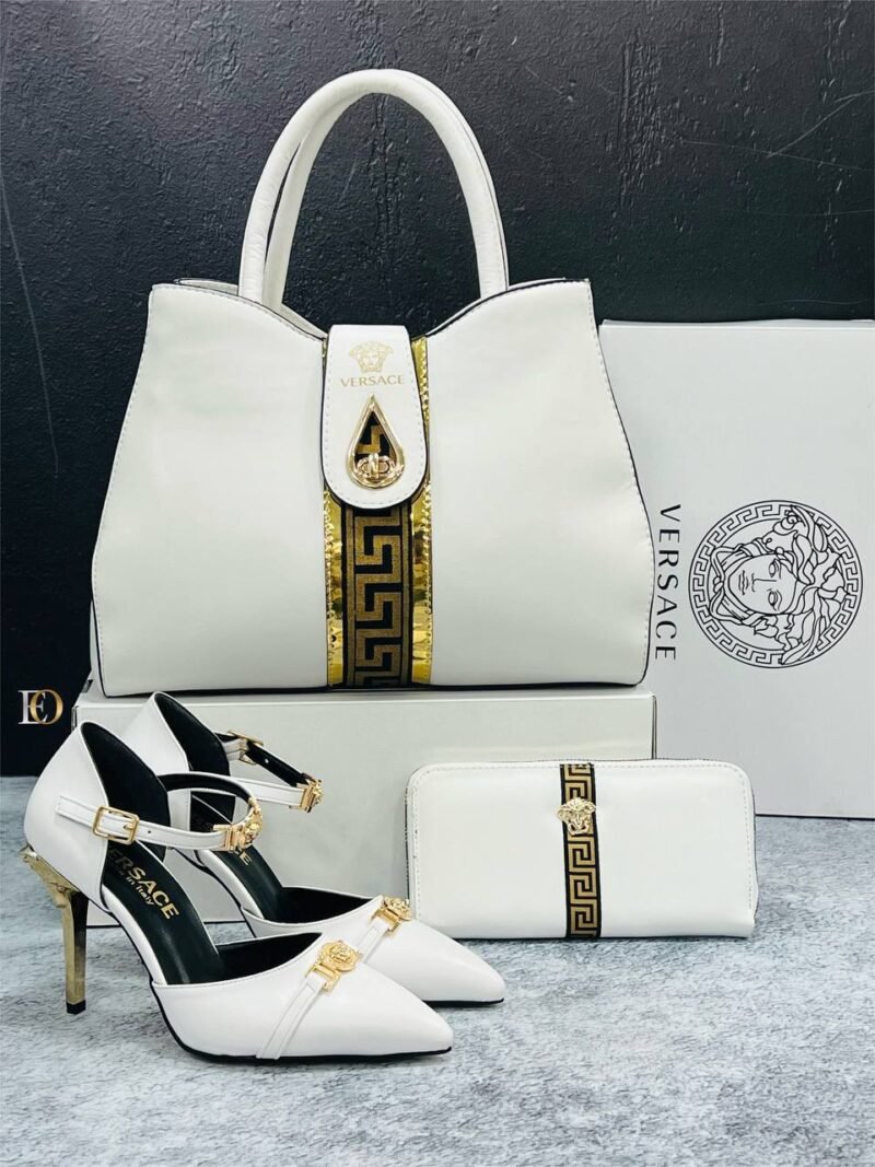 Versace Designers Pair (Bag, Heels, Purse) White - Image 3