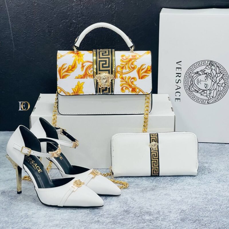 Versace Designers Pair (Bag, Heels, Purse) White - Image 4