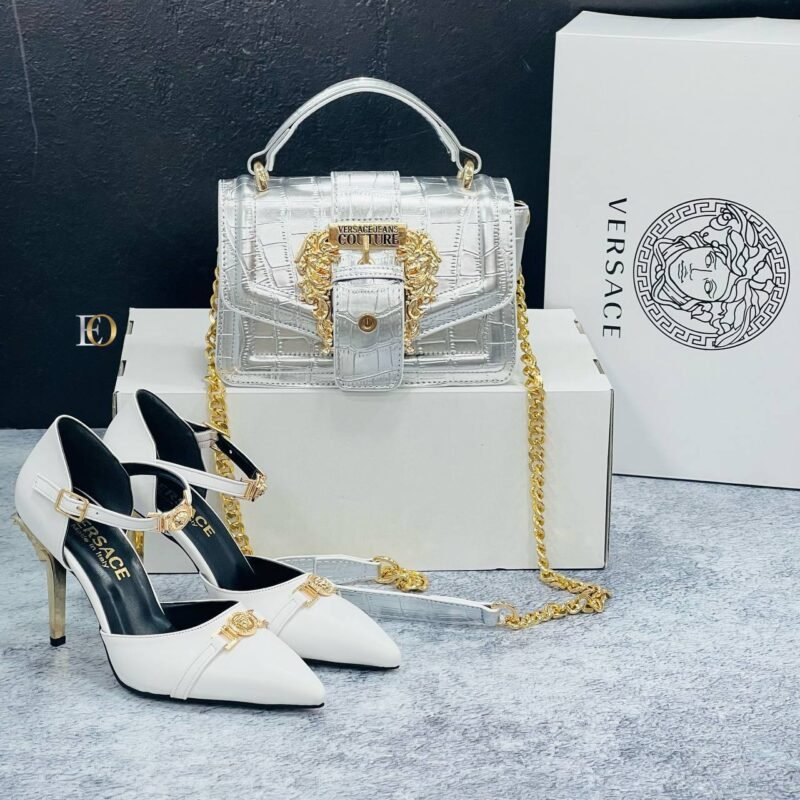 Versace Designers Pair (Bag, Heels, Purse) White - Image 6
